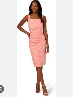 Adrianna Papell Coral Pink Jacquard Midi Sheath Dress